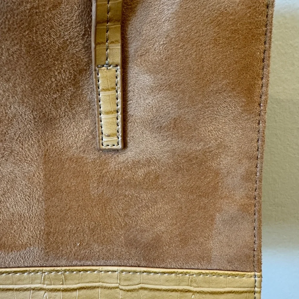 Tan Suede‎ & Leather 3-Compartment Handbag